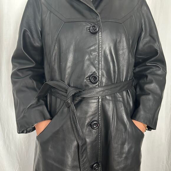 Vintage Francis Imports Genuine Leather Trench Coat Made in Spain (M/L) - Picture 4 of 16